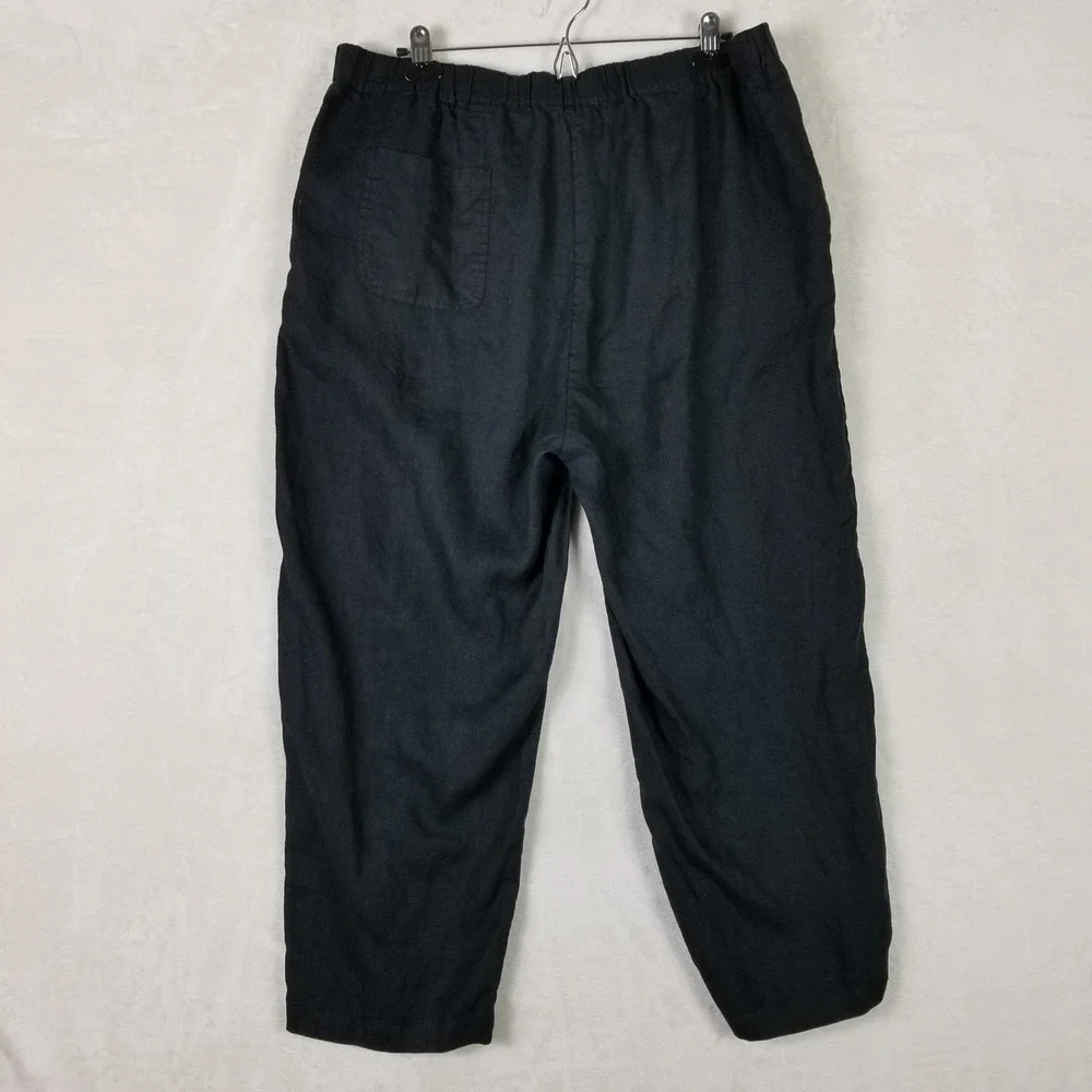 Quince Linen Pants Women XL Black Elastic Waist Tapered Relaxed Sustainable
